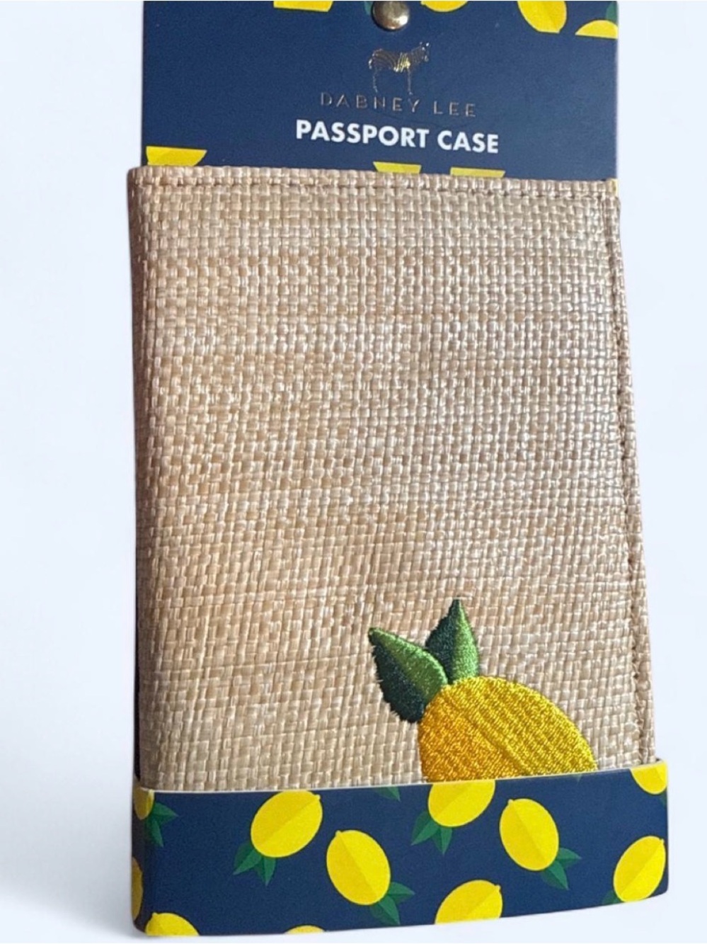 Dabney Lee Straw Passport Case with Yellow Lemon Embroidery